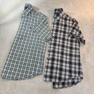 Ralph Lauren Blake Shirt Short Sleeve Green Black Plaid Men's Large Set Of 2